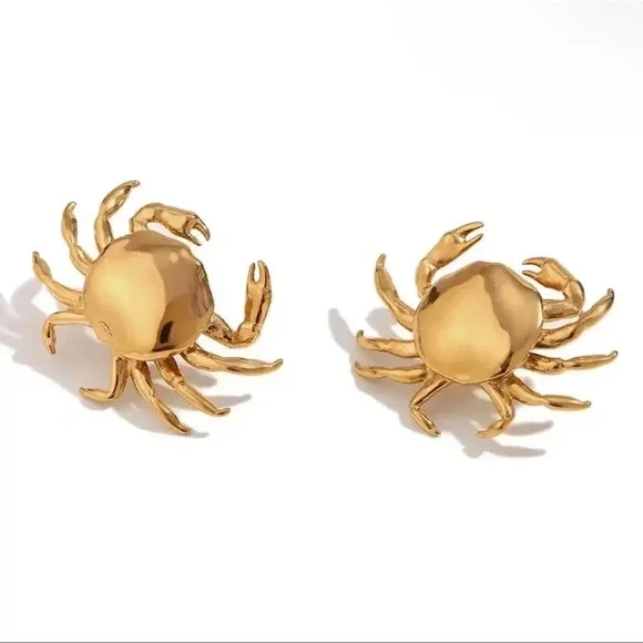 Anthropologie Gold Crab Stainless Steel Waterproof Earrings - Picture 4 of 8